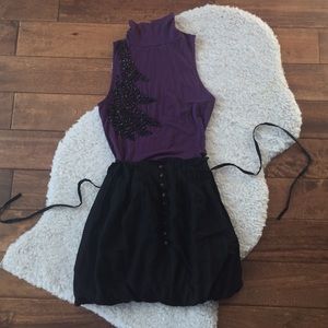 Purple and Black Dress with Beaded Detail